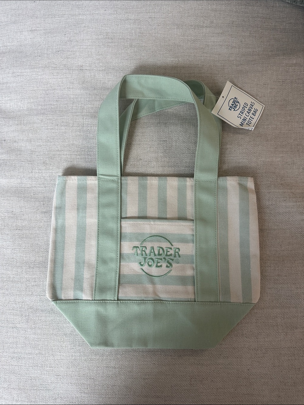 Trader Joe's Mint Green Striped Canvas Tote